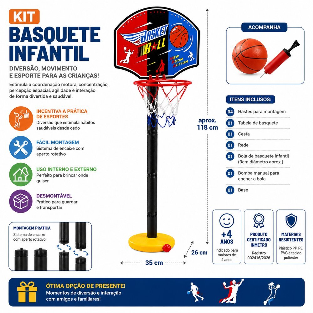 Kit Basquete Infantil com Bola de 118cm - Imagem 4