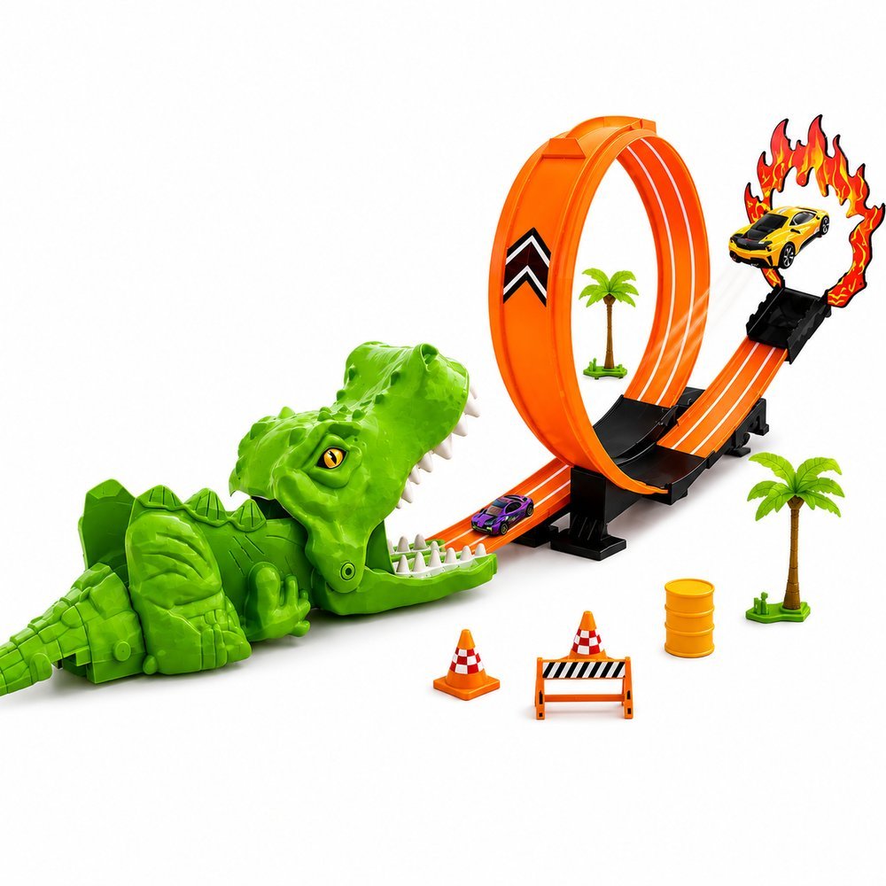 Kit Pista Lança Carrinhos Dinossauro Looping com Carrinho de Metal - Imagem 3