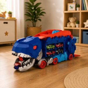 Carro Transformável Dinossauro com Pista e 4 Mini Carros de Liga Metálica