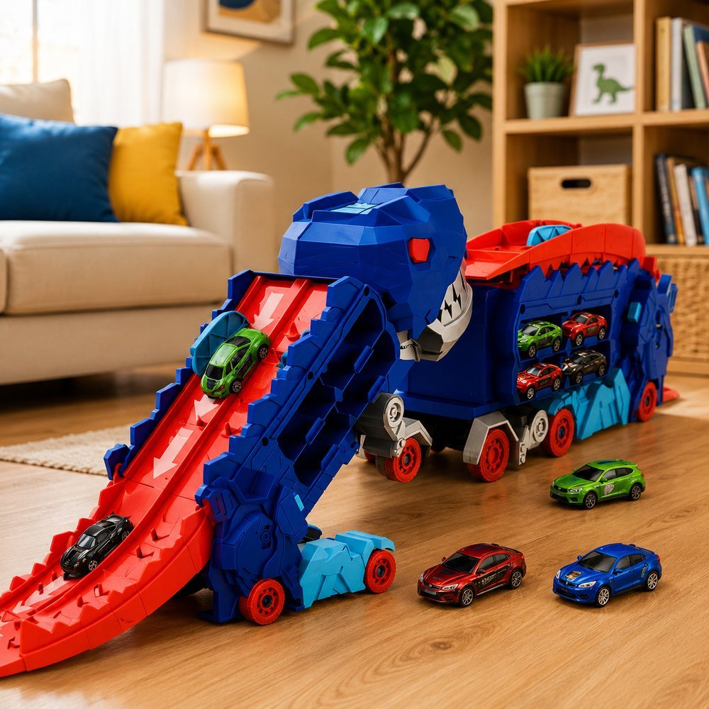 Carro Transformável Dinossauro com Pista e 4 Mini Carros de Liga Metálica - Imagem 3