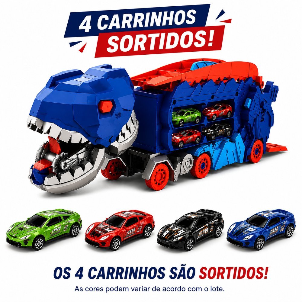 Carro Transformável Dinossauro com Pista e 4 Mini Carros de Liga Metálica - Imagem 4