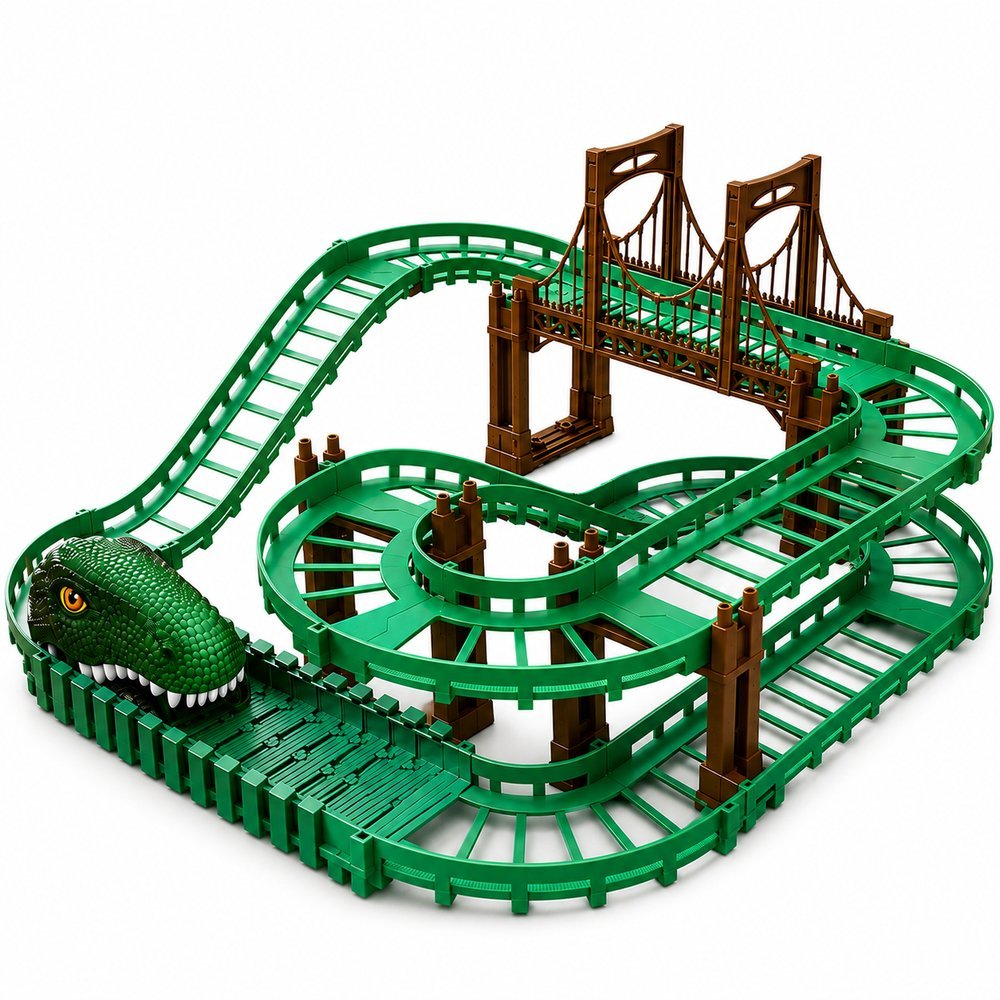 Pista Infantil de Dinossauros com Carrinho Motorizados - Verde - Imagem 4