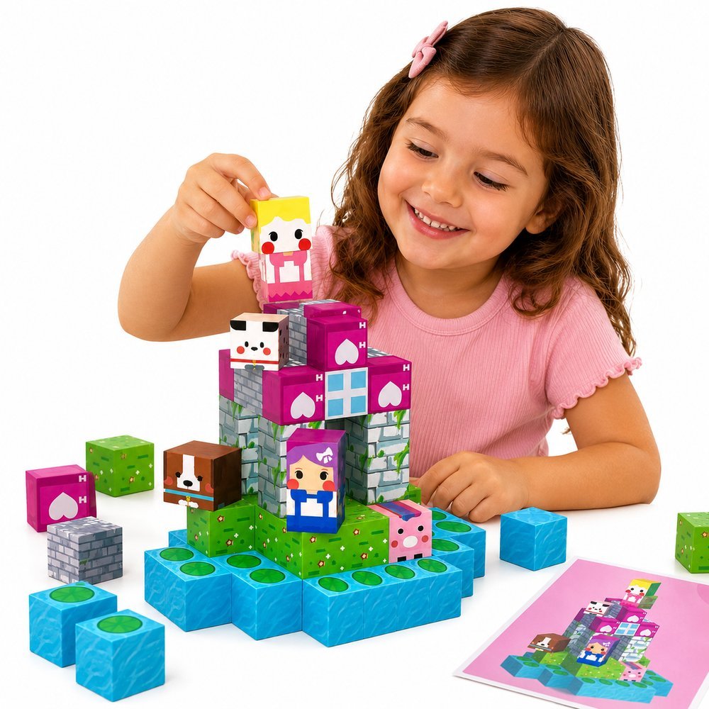 Kit Bloco Magnético Infantil com 60 Peças - Rosa - Imagem 3