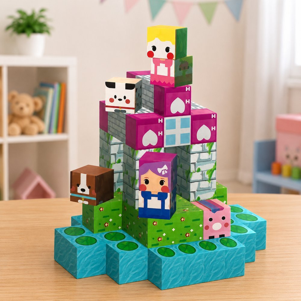 Kit Bloco Magnético Infantil com 60 Peças - Rosa - Imagem 4