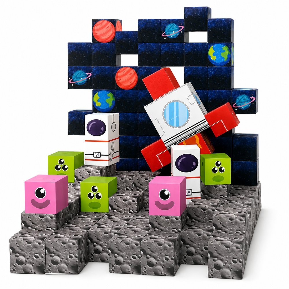 Bloco Magnético Educativo Tema Espacial 125 Peças - Imagem 3