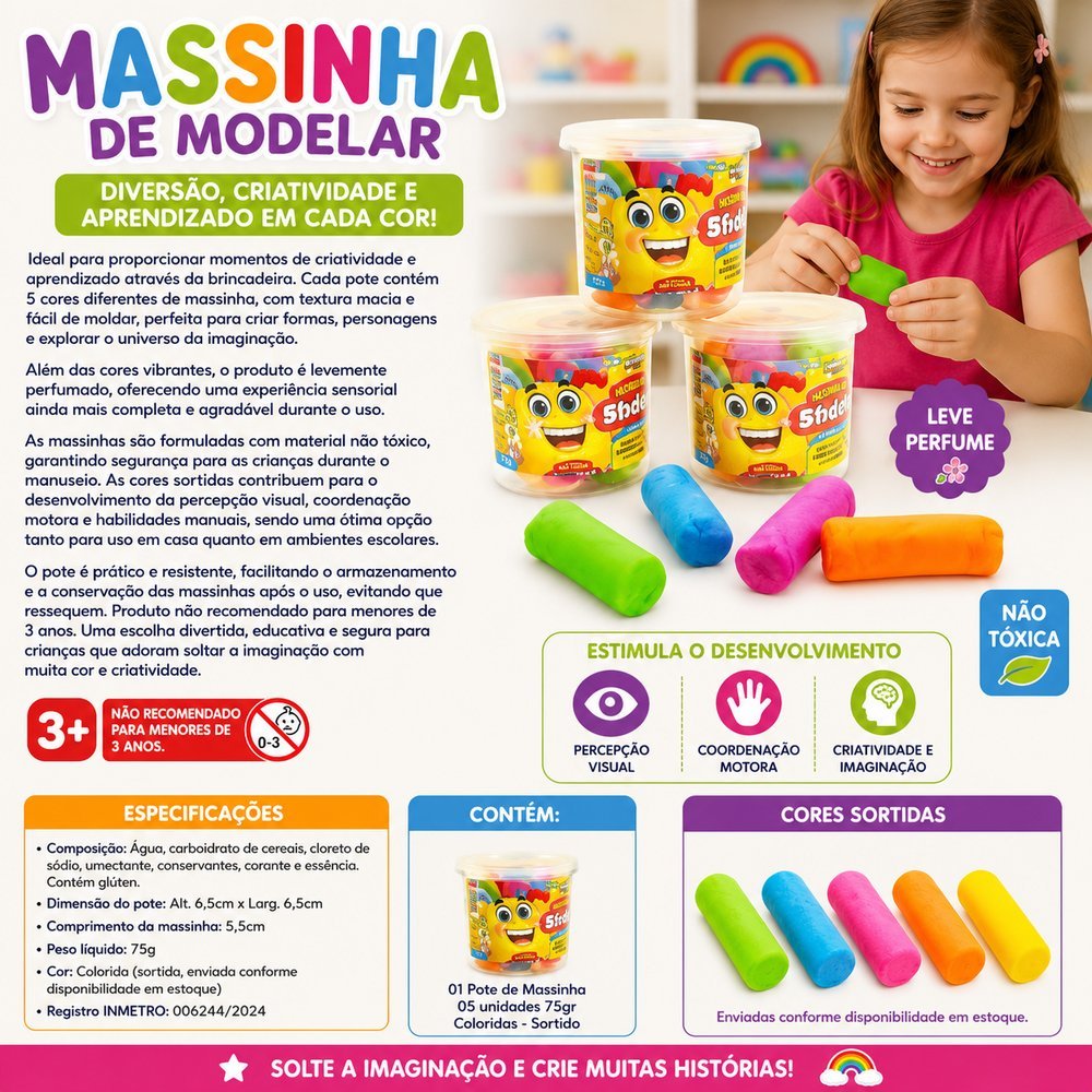 01 Pote de Massinha 05 unidades 75gr Coloridas - Sortido - Imagem 4