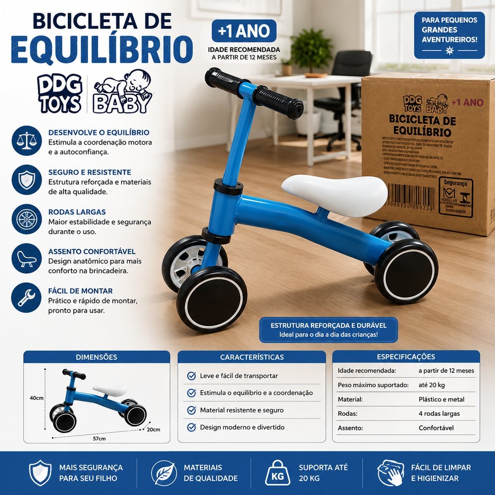 Bicicleta Infantil de equilíbrio - Azul - Imagem 4