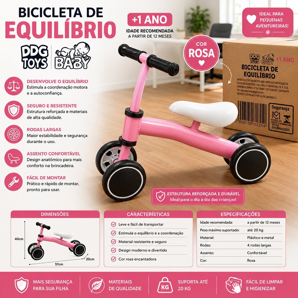 Bicicleta Infantil de equilíbrio - Rosa - Imagem 2