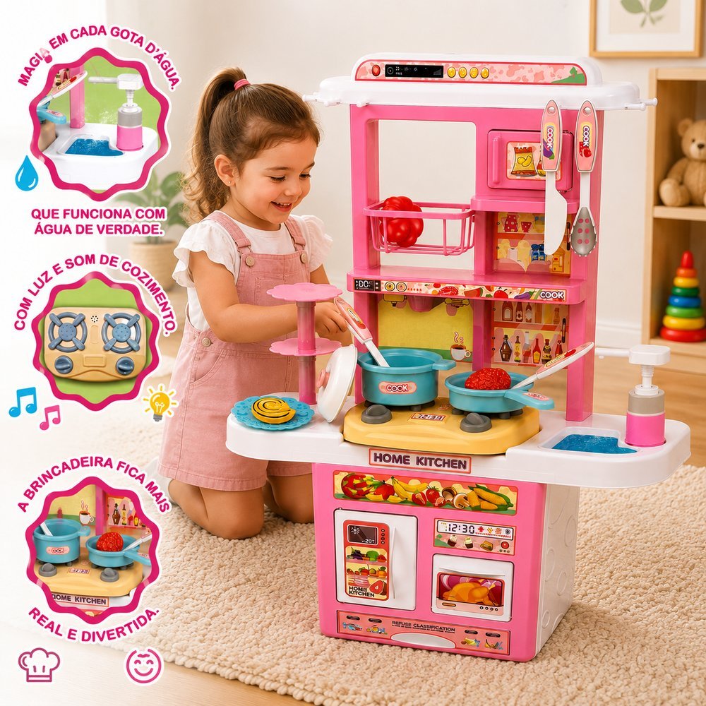 Cozinha infantil Com Luzes E som - Rosa - Imagem 2
