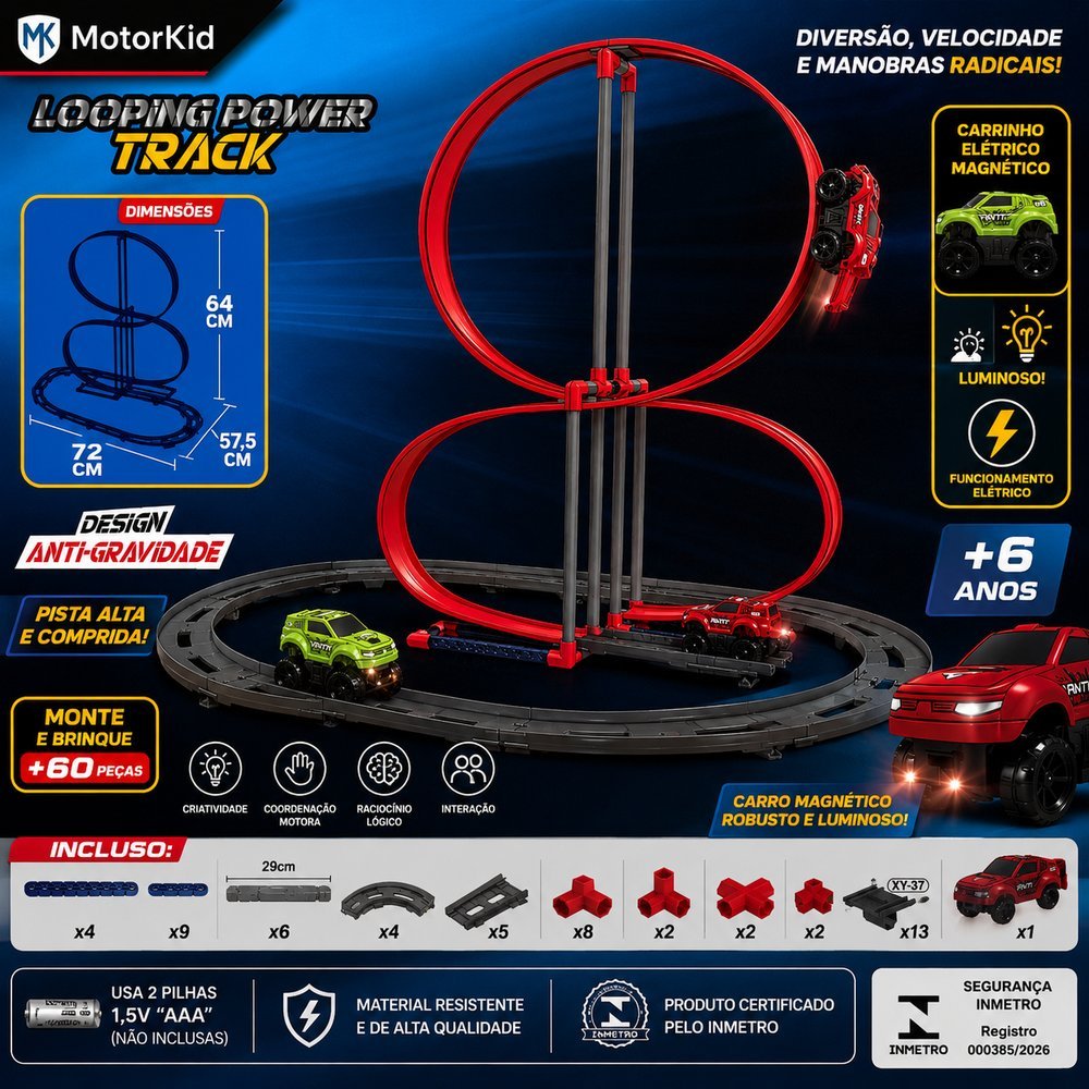 Pista Corrida Radical e carrinho elétrico magnético - Vermelho - Imagem 2