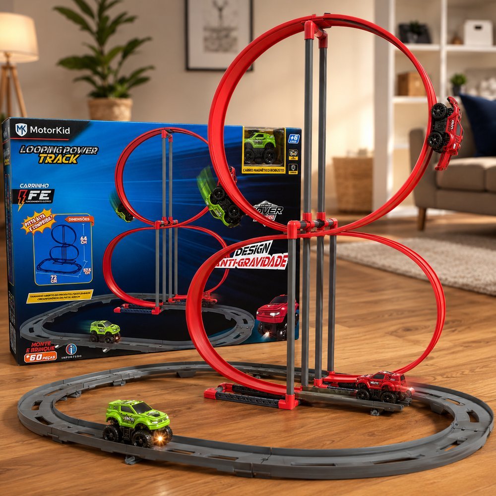 Pista Corrida Radical e carrinho elétrico magnético - Vermelho - Imagem 4