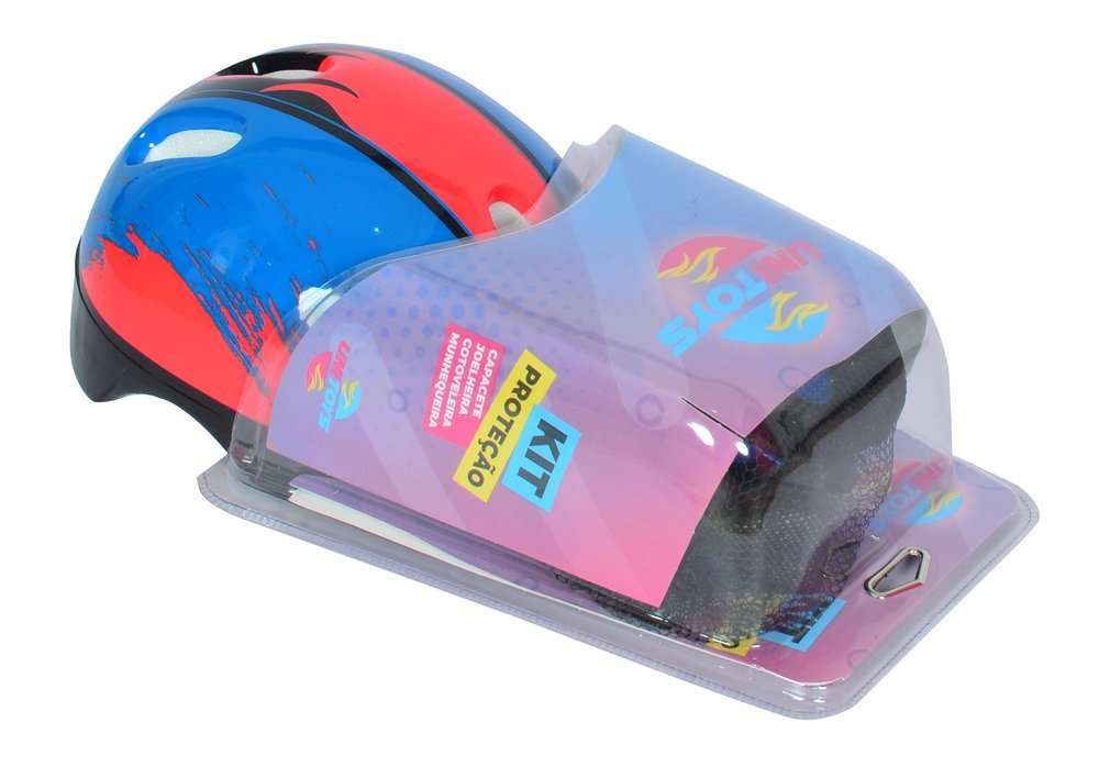 Kit Proteção e capacete Infantil Completo 7 peças - azul e vermelha - Imagem 2
